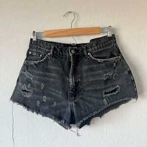 Zara Charcoal Distressed Jean Shorts